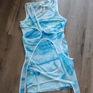 OCEAN VIBES Blue and White Cutout Dress